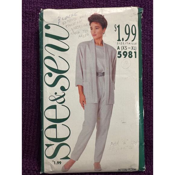 Butterick Sewing pattern 5981 suit open front blazer pants size xs s m - Picture 1 of 8